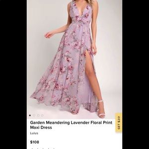 Lavender lulu maxi dress with leg slit.